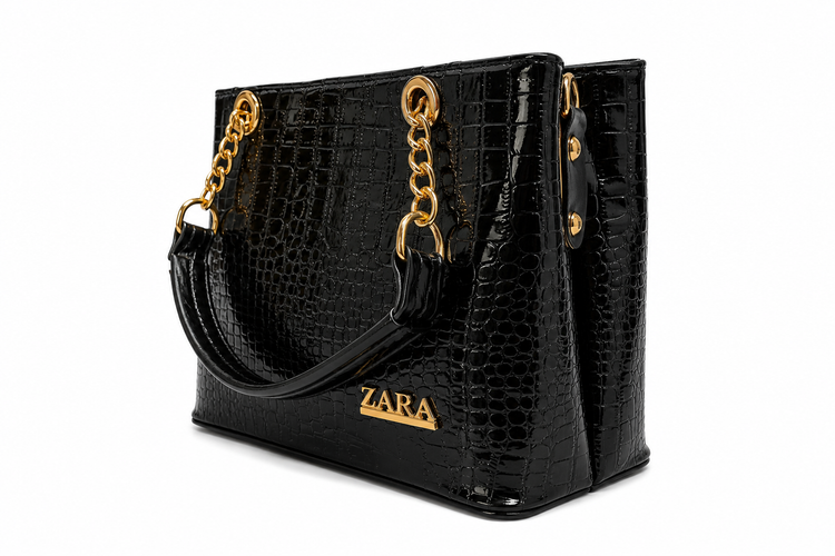 کیف دستی و دوشی زنانه ورنی طرح (کروکودیلی) – ZARA مشکی براق