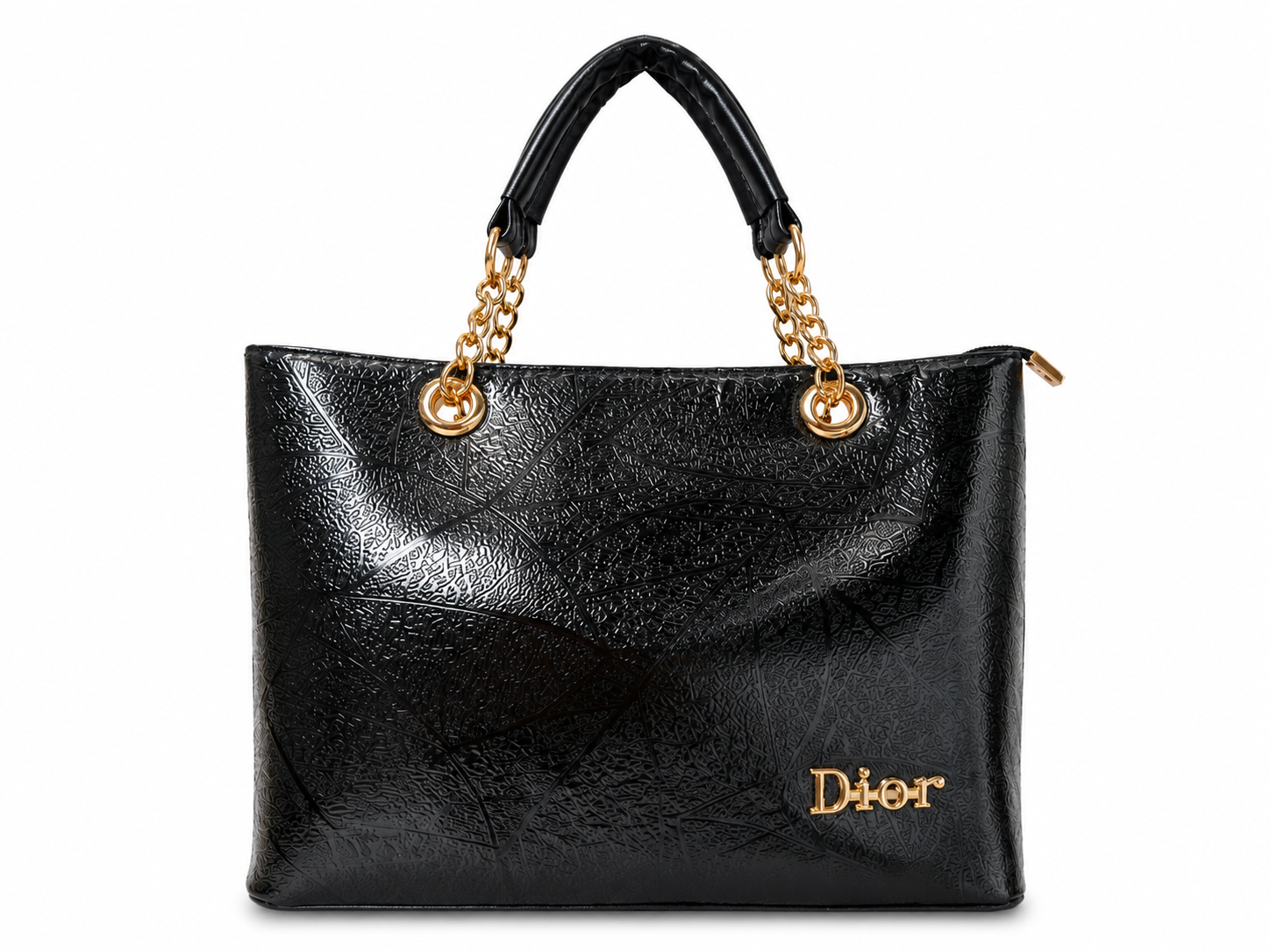 کیف دستی و دوشی زنانه ورنی طرح (برگ) – Dior مشکی براق