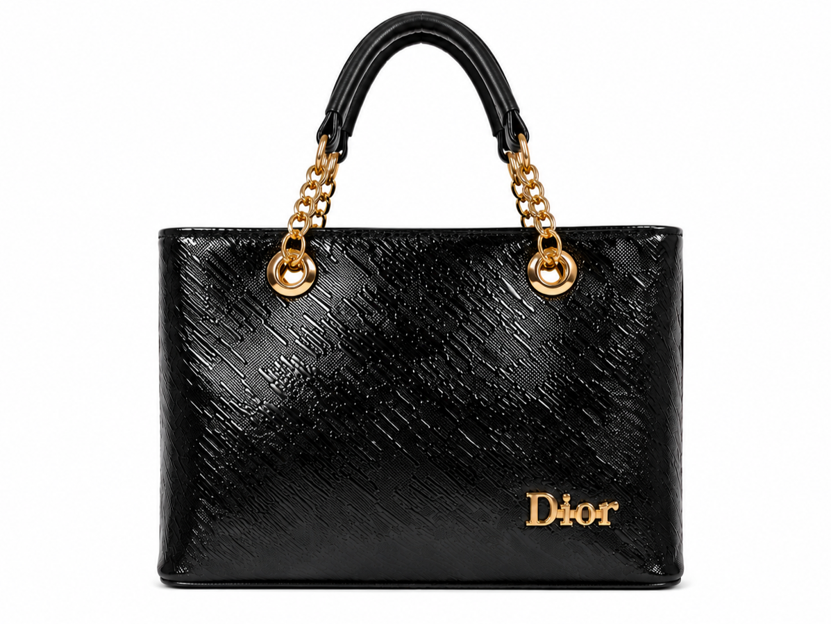 کیف دستی و دوشی زنانه ورنی طرح (باران) – Dior مشکی براق